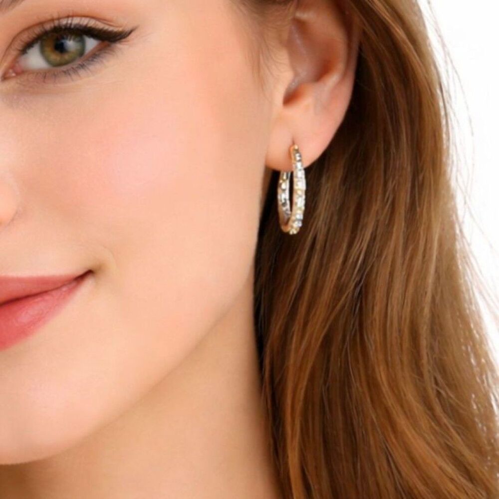 925 Sterling Silver Brilliant Round Cut Cubic Zirconia Huggie Hoop Earrings